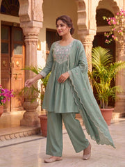 Women Ethnic Motifs Embroidered Empire Thread Work Kurti with Palazzos & With Dupatta
