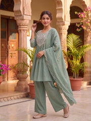 Women Ethnic Motifs Embroidered Empire Thread Work Kurti with Palazzos & With Dupatta