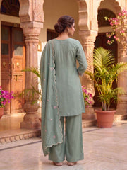 Women Ethnic Motifs Embroidered Empire Thread Work Kurti with Palazzos & With Dupatta