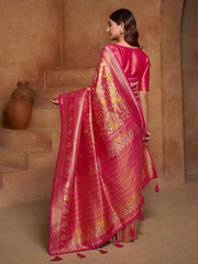 Orange Floral Woven Design Zari Pure Silk Saree