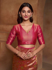 Orange Floral Woven Design Zari Pure Silk Saree