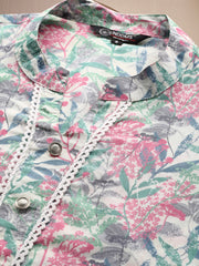Women Floral Printed Regular Thread Work Pure Cotton Kurta with Trousers