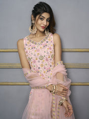 V-Neck Floral Embroidered Sequinned Detailed Kurta & Sharara With Dupatta