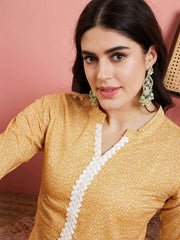 Women Ethnic Motifs Printed Regular Thread Work Pure Cotton Kurta with Palazzos