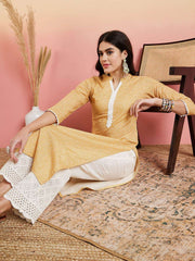 Women Ethnic Motifs Printed Regular Thread Work Pure Cotton Kurta with Palazzos