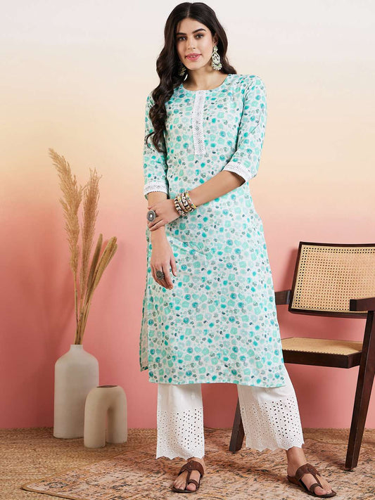 Women Printed Regular Thread Work Linen Kurta with Trousers
