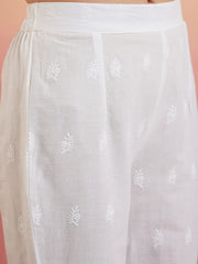 Women Printed Regular Thread Work Linen Kurta with Trousers