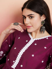 Embroidered V-Neck Tunic With Trousers Co-Ords