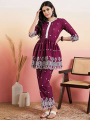Embroidered V-Neck Tunic With Trousers Co-Ords