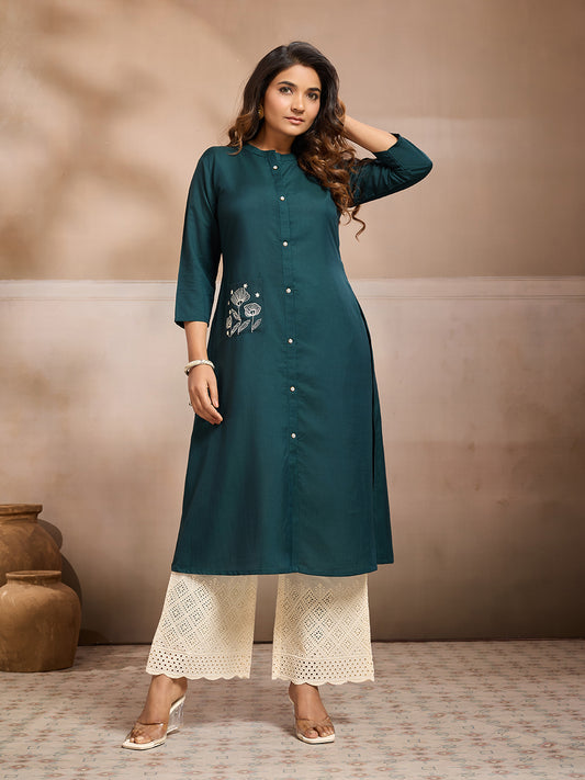 Women Floral Embroidered Thread Work Floral Kurta