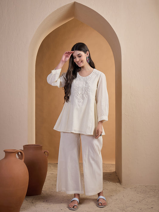 Off White Cottan Striped Tunic
