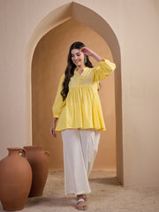 Ethnic Motifs Embroidered Thread Work Thread Work Pleated Kurti