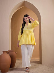 Ethnic Motifs Embroidered Thread Work Thread Work Pleated Kurti