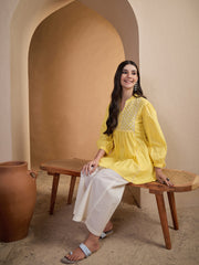 Ethnic Motifs Embroidered Thread Work Thread Work Pleated Kurti