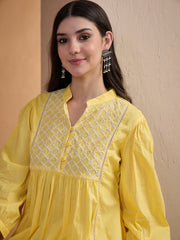 Ethnic Motifs Embroidered Thread Work Thread Work Pleated Kurti