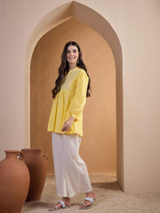 Ethnic Motifs Embroidered Thread Work Thread Work Pleated Kurti
