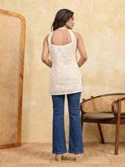 Ethnic Motifs Embroidered V-Neck Chikankari Chikankari Kurti