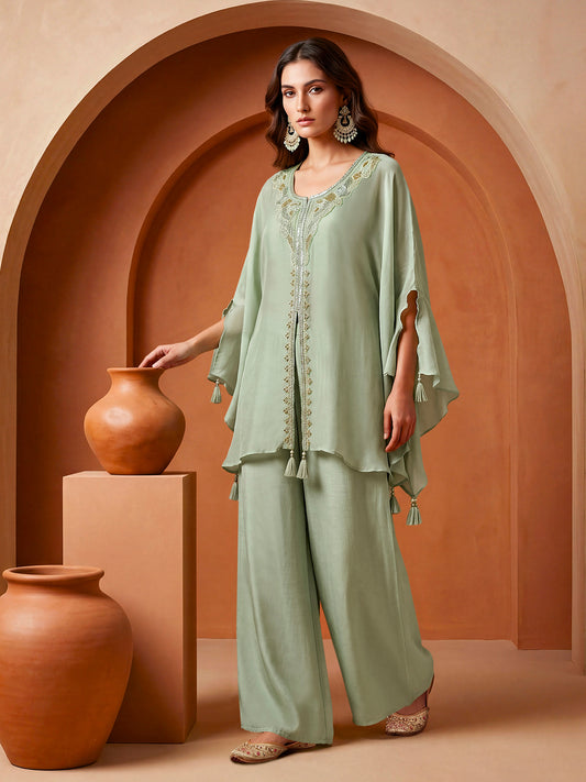 Silk Embroidered Tunic with Palazzos