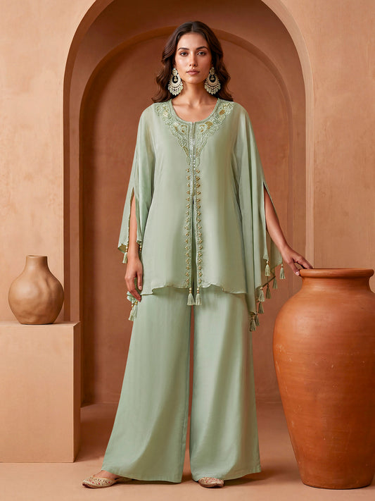Silk Embroidered Tunic with Palazzos