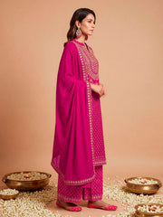 Women Ethnic Motifs Printed Regular Thread Work Silk Crepe Kurta with Palazzos & With Dupatta