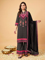 Women Printed Regular Thread Work Silk Crepe Kurta with Palazzos & With Dupatta