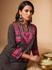Women Ethnic Motifs Printed Regular Thread Work Silk Crepe Kurta with Palazzos & With Dupatta