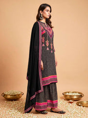 Women Ethnic Motifs Printed Regular Thread Work Silk Crepe Kurta with Palazzos & With Dupatta