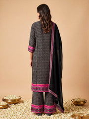 Women Ethnic Motifs Printed Regular Thread Work Silk Crepe Kurta with Palazzos & With Dupatta