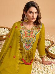 Women Embroidered Work Silk Crepe Kurta with Palazzos & With Dupatta