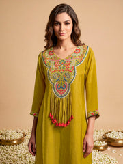 Women Embroidered Work Silk Crepe Kurta with Palazzos & With Dupatta