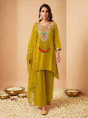 Women Embroidered Work Silk Crepe Kurta with Palazzos & With Dupatta