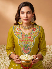 Women Ethnic Motifs Embroidered Regular Thread Work Silk Crepe Kurta with Palazzos & With Dupatta