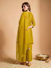 Women Embroidered Work Silk Crepe Kurta with Palazzos & With Dupatta
