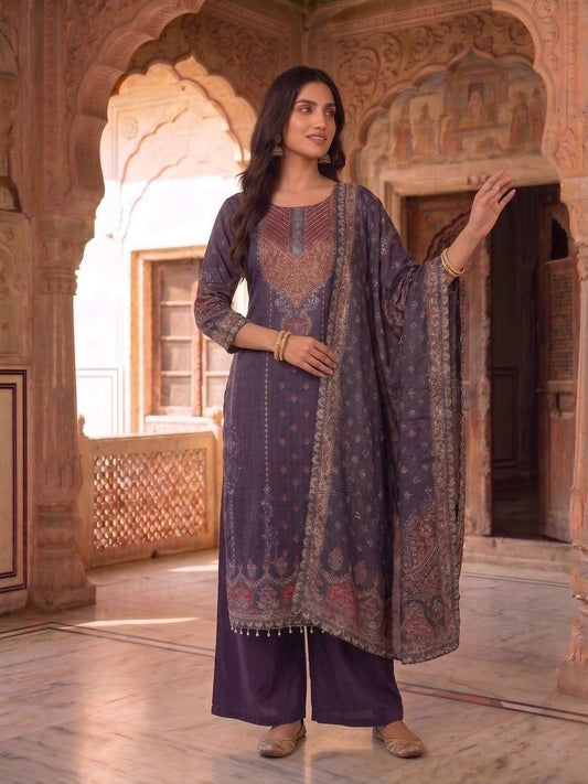 Women Ethnic Motifs Printed Regular Pure Silk Kurta with Palazzos & With Dupatta