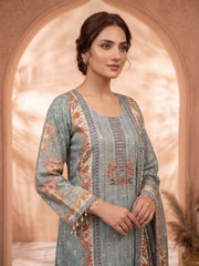 Women Ethnic Motifs Printed Regular Silk Crepe Kurta with Trousers & With Dupatta