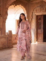 Women Floral Printed Regular Thread Work Silk Crepe Kurta with Trousers & With Dupatta