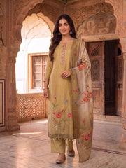 Women Floral Embroidered Regular Thread Work Kurta with Trousers & With Dupatta