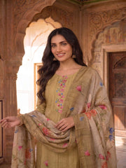 Women Floral Embroidered Regular Thread Work Kurta with Trousers & With Dupatta