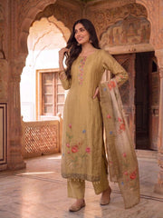 Women Floral Embroidered Regular Thread Work Kurta with Trousers & With Dupatta