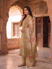 Women Floral Embroidered Regular Thread Work Kurta with Trousers & With Dupatta