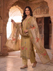 Women Floral Embroidered Regular Thread Work Kurta with Trousers & With Dupatta