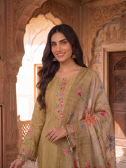Women Floral Embroidered Regular Thread Work Kurta with Trousers & With Dupatta