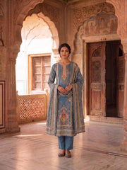 Women Ethnic Motifs Printed Regular Linen Kurta with Trousers & With Dupatta