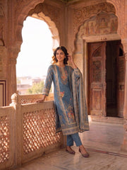 Women Ethnic Motifs Printed Regular Linen Kurta with Trousers & With Dupatta