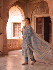 Women Ethnic Motifs Printed Regular Linen Kurta with Trousers & With Dupatta