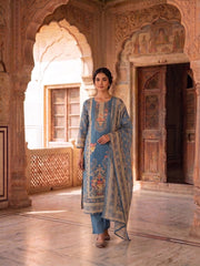 Women Ethnic Motifs Printed Regular Linen Kurta with Trousers & With Dupatta