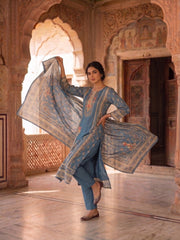 Women Ethnic Motifs Printed Regular Linen Kurta with Trousers & With Dupatta