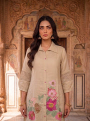 Floral Chanderi Embroidered Tunic with Trousers