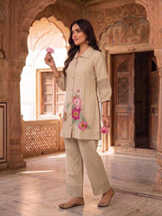 Floral Chanderi Embroidered Tunic with Trousers