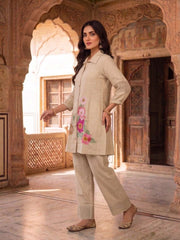 Floral Chanderi Embroidered Tunic with Trousers